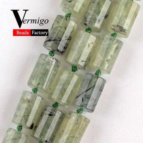 Natural Prehnites Cylinde Shape Faceted Mineral Gem Stone Beads For Jewelry Making 11*15mm 21pcs Beads DIY Bracelet Necklace 15"