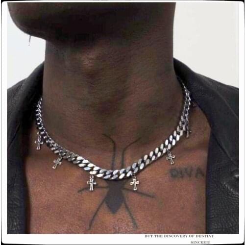 EDY 2021 New Punk Hip Hop Stainless Steel Cuban Chain Small Cross Pendant Necklace For Women Men Girls Party Jewelry Gift