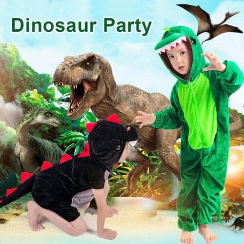 Dinosaur Party Supplies Halloween Costume For Kids Animal Hooded Jumpsuit Dinosaur Costume Velvet Black/Green Cosplay Costume
