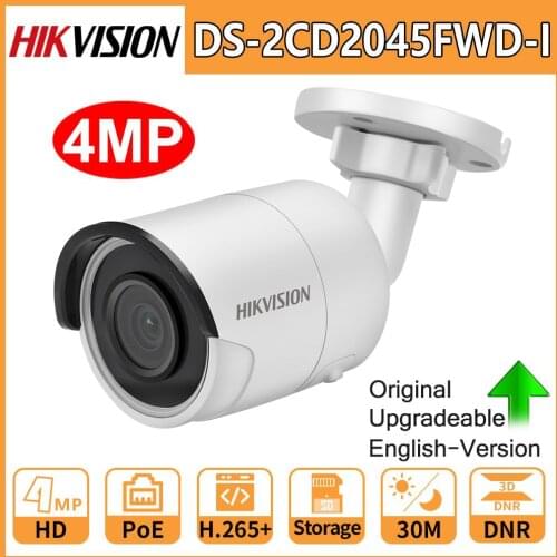 Hikvision Original IP Camera Security HD 4MP DS-2CD2045FWD-I Night Vision IR30M Bullet PoE Surveillance Web Cam H.265 Card Slot