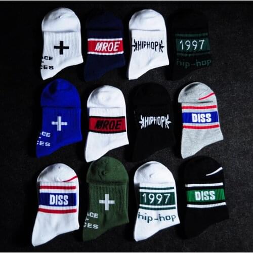 Cotton Women Autumn Winter Socks Hip-Hop 1997 Diss Fashion Street Letters Solid Striped Sport Casual Crew Chaussettes