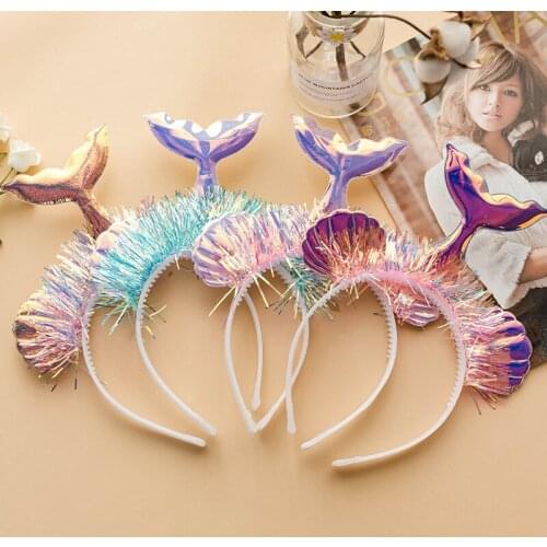 Little Mermaid Party Crown Headband Mermaid Tail Headbands Girls Kids DIY Tassel Headwear Baby Shower Party Hair Party Supplie