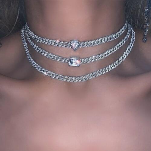 Hip hop miami cuban chain micro pave cubic zirconia heavy Rock choker necklaces for women iced out bling fashion party jewelry