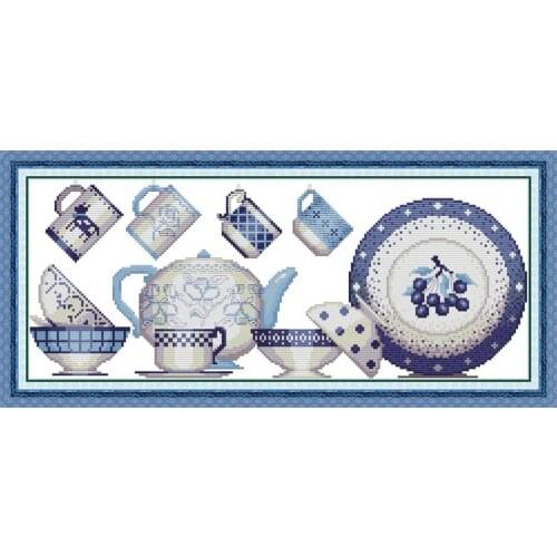 Joy Sunday Porcelain Painting Cross Stitch 11CT 14CT Embroidery Kits DIY Needlework Sets Printed Canvas Still Life Kitchen Decor