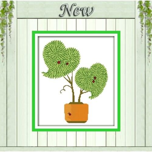 The love bonsai cartoon green decor painting counted printed on canvas DMC 14CT 11CT Cross Stitch Needlework Set Embroidery kits