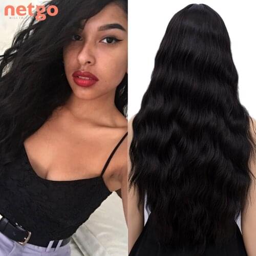 Netgo Long Kinky Curly Synthetic Black Wig With Bangs Blonde Pink Wavy Wigs for Black Women Heat Resistant Cosplay Party Wig