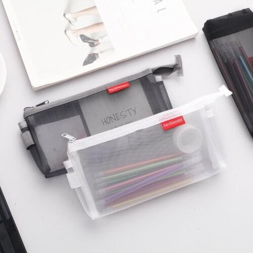 Nylon Large-capacity Stationery Bag Student Exam Pencil Case Mesh Stationery Storage Three-dimensional Transparent Cosmetic Bag