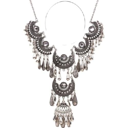 New Design Necklace Earring Set Bohemian Carved Drop Statement Necklaces Earring Jewelry Set