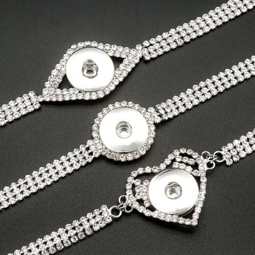 New Fashion Crystal shinning heart round crystal metal snap bracelet 20CM fit 18MM snap button jewelry wholesale