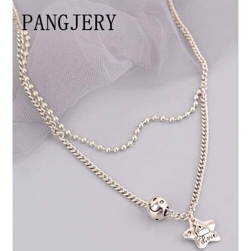 PANGJERY 925 Sterling Silver Sweet Seashell Starfish Necklaces for Women Fashion Exquisite Smiley Face Anniversary Jewelry Gifts
