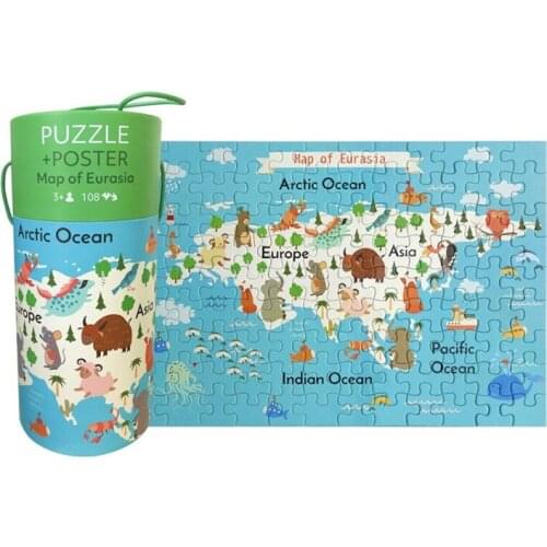 Kids barrels Puzzles 108 pieces of cardboard puzzle educational toys animal geography paper puzzle speelgoed rompecabezas sale