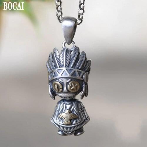 BOCAI New solid S925 pure silver woman pendant new jewelry fashionable feather pendant movable silver pendant for Woman