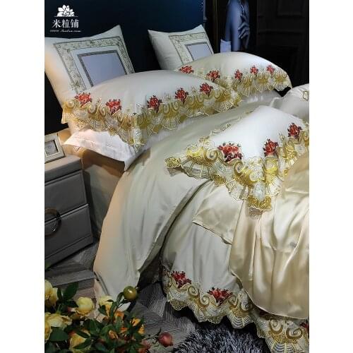 Lace Edge Bedspread Royal Bedding Set King Size Egyptian Cotton Bed Sheet Set Luxury Princess Bed Set For Home Pillowcase