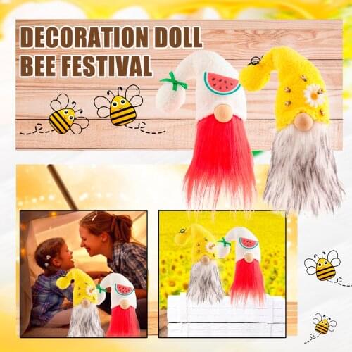 Bee Festival Sunflower Gnome Doll Desktop Decor Swedish Honey Bee Elf Home Plush Beard Faceless Doll Dwarf Decoration Ornament