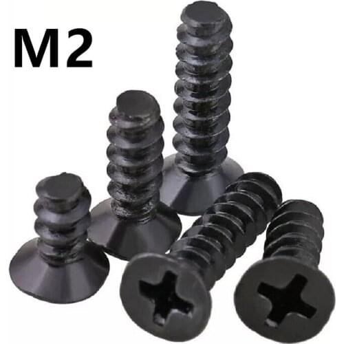 500pcs/lot M2x4/5/6/8/10mm Carbon steel KB black cross countersunk head flat tail self-tapping screw