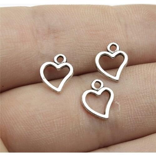 100Pcs 10x8mm Tiny Heart Charms For Jewelry Making Hand Made Jewelry Accessories Antique Silver Color Alloy Charms