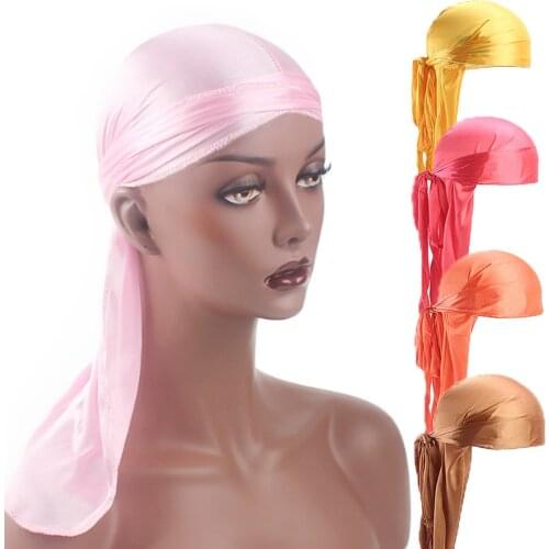 Unisex Silky Satin Durag Bandana Extra Long Tail Cap Satin 2019 New Fashion Turban Charms Hot Sale Chic Hat Biker Headwraps