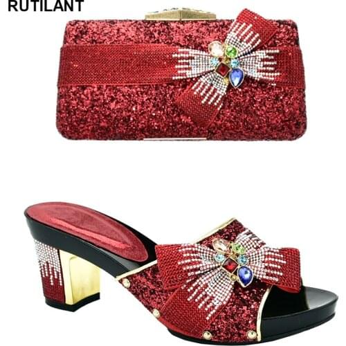 Latest Design African Women Wedding Shoes and Bag Set Decorated with Rhinestone Shoe and Bag Set for Party In Women Party Pumps