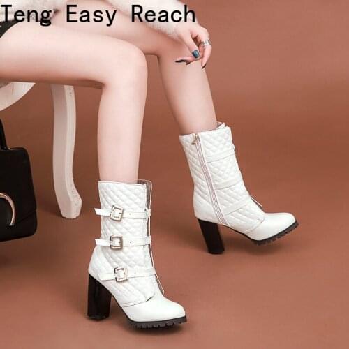 Women Elegant Zipper Chunky Heels Boots Round Head Great Quality Modern Lady Ankle Boots Fashion Shoes Boots Big Size 48