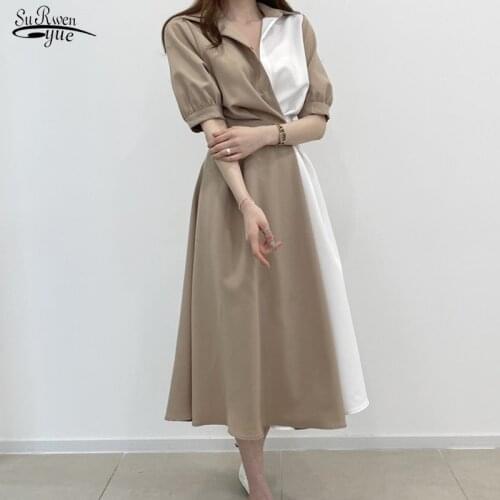 Summer New Fashion Korea Chic Party Dresses 2021 Elegant Maxi Dresses Women Button Up Waist Short Sleeve Dress Robe Femme 15185