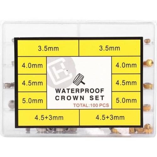 100pcs/set Steel Multi-Size Watch Crowns Waterproof Wristwatch Head Replacement Accessory Watch Part Repair Tool for Watchmaker