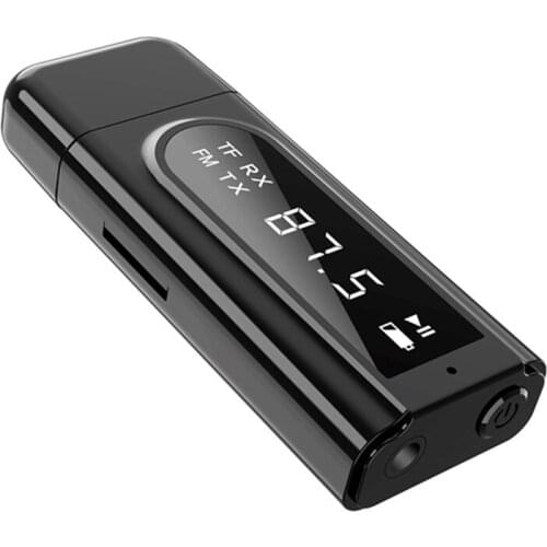 2 in 1 Bluetooth 5.0 Receiver Car LED Transmitter Aux FM Modulator TF Card Reader with Microphone for Hand Free Calling