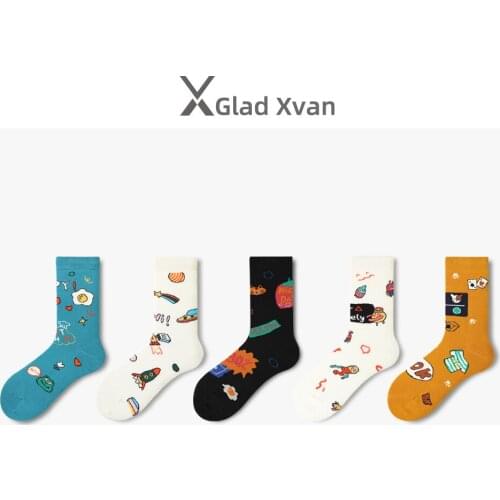 2020 Cartoon Couple Socks Novelty Cotton Cute Women Socks Funny Letter Long Socks High Stretch Men Mid Crew Socks Fit 36-42