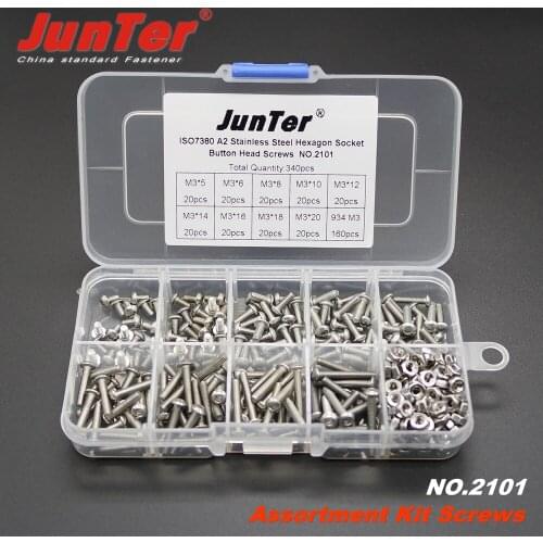 340pcs M3 (3mm) A2 Stainless Steel ISO7380 Button Head Allen Bolts Hexagon Socket Screws With Hex Nuts Assortment Kit NO.2101