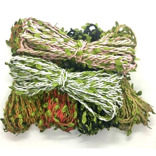5Y 5mm Leaves Ribbons Waxed Rope Jute Tape for Handmade Craft Wedding Party Easter Marriage Christmas Deco Gift Floral Packing