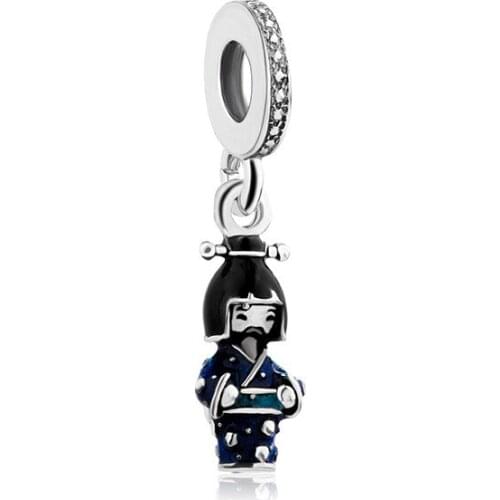 5PCS Blue Enamel Kimono Japanese Doll Keychain Charms Pendants Fit Original Beads Bracelets Necklaces Women DIY Jewelry Making