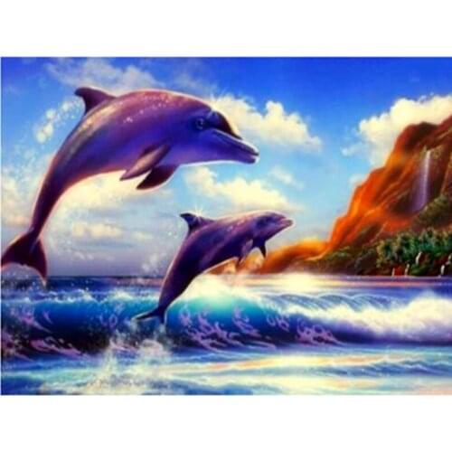 5D DIY Diamond Embroidery round Rhinestone Sets 5D Diamond Painting Cross Stitch Needlework Mountain dolphin waves