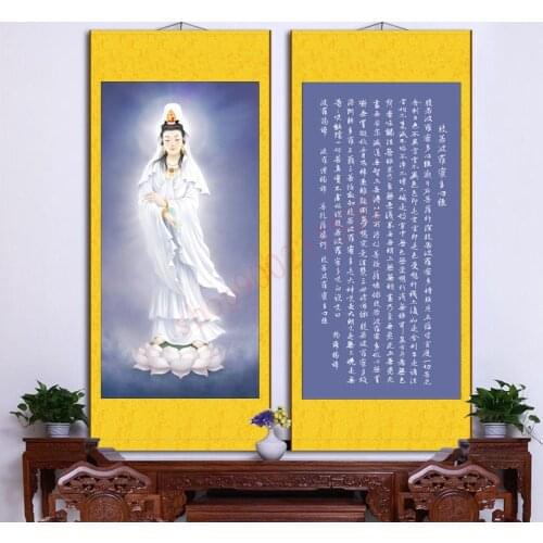 Avalokitesvara in white, save the suffering, Guanyin Bodhisattva, worship painting, silk scroll hanging painting