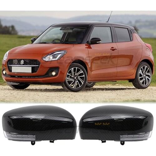 Rearview Side Mirror Light + Cover Kit for Suzuki Swift 2017 2018 2019 2020 Dynamic Sequential Turn Signal Carbon Fiber Style