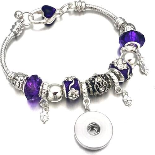 Luwellever Colorful Crystal Bead Glass Link Bracelet 328 18mm Snap Button Charm Bangle Jewelry For Women Teenagers Gift