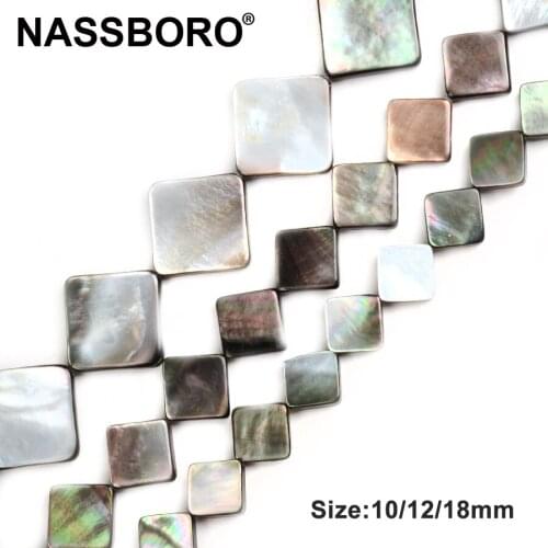 NASSBORO Square Shape Natural Black Shell Beads Perles Charm Spacer Beads for Jewelry Making Diy Bracelet Jewelry Wholesale Bead