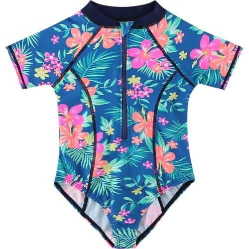 One-piece Printed Cute Baby Girls' Swimwear Short Sleeves Infant Swimming Suit UPF Sun Protection Swimsuit for Kids