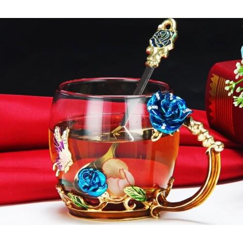 Boutique Enamel Color Water Cup Flower Tea Heat Resistant Glass Coffee Creative Gift Juice Crystal Cups كاسات شاي Бокалы