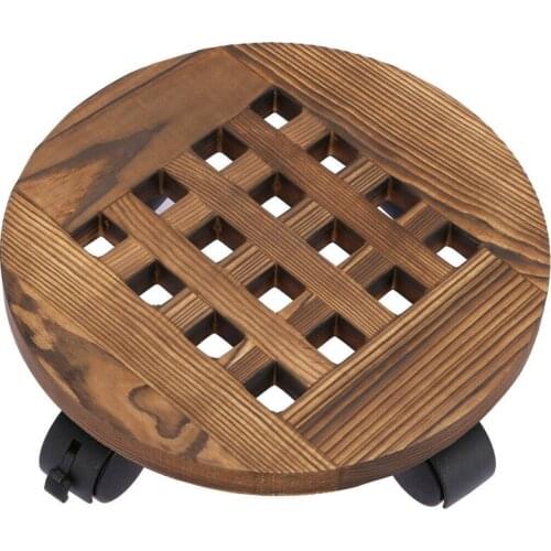 Wooden Round Planter Caddies 14 inch Universal Wheels Plant Stand Flower Pot Rack with Wheels Indoor Outdoor Decoration