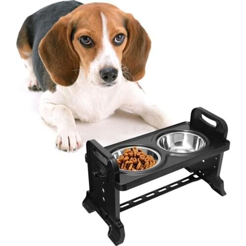 Double Dog Bowls Adjustable Height Elevated Pet Feeding Dish Stainless Steel Puppy Cat Food Water Container Feeder Stand Tray