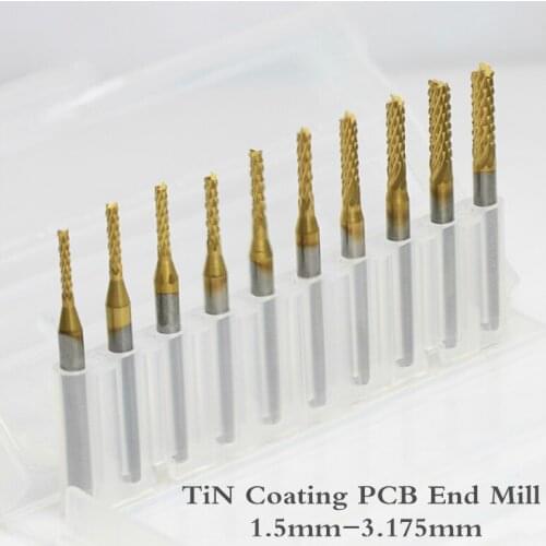 1.5-3.175mm,Freeshipping,10pcs/box,CNC Milling,TiN coated PCB mill,High quality Solid Carbide Micro corn bit,glass,fiber,resin