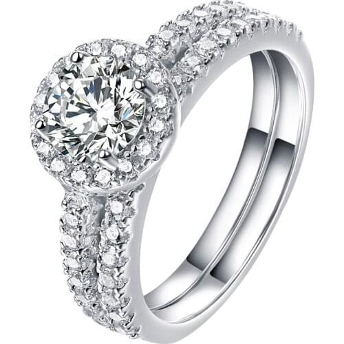 2 Pcs Solid 925 Sterling Silver Womens Wedding Ring Sets Victorian Style White CZ Stones Classic Jewelry For Women