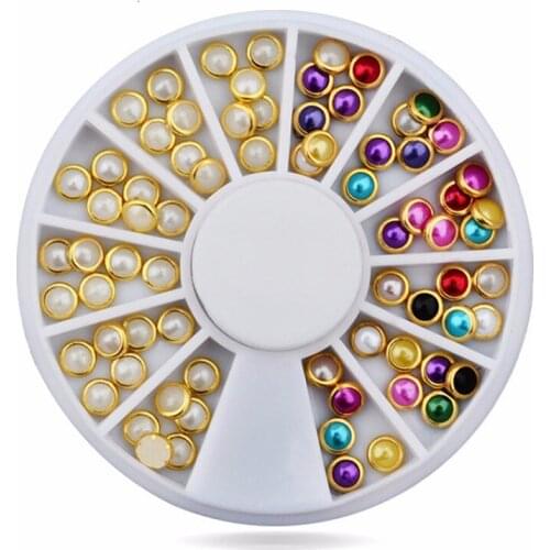 4mm 1 - Nail Art Wheel 3D Nail Art Tips Pearl Studs,100- 120 Pieces (C1-26) 3D assorted /Mixed nail art stud wheel