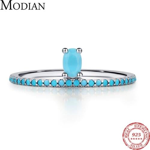 Modian Genuine 925 Sterling Silver Vintage Oval Turquoise Crown Elegant Female Finger Rings For Women Wedding Statement Jewelry