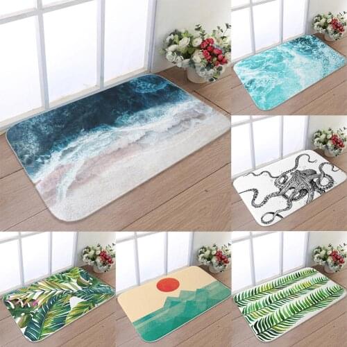 Seaweed Ocean Wave Octopus Bathroom Rug Non-slip Bath Shower Carpet Floor Mat
