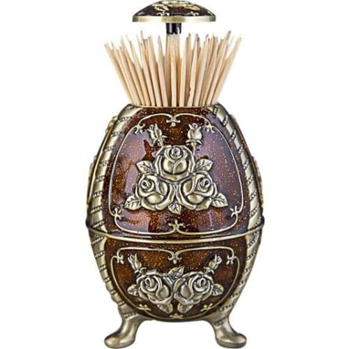 Creative European rose carved metal automatic toothpick holder secret stash tandenstokers box toothpick dispenser YQT045