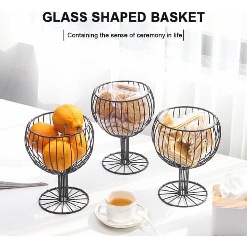 Nordic Minimalist Fruit Basket Metal Wire Container Kitchen Drain Rack Storage Plate Organizer for Wine Glass Vegetable Snack