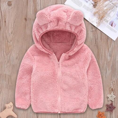 Cute Ears Baby Kids Boy Girls Jackets Delicate Exquisite Soft Comfortable Feel Winter Fleece Solid Zipper Hoodies Outwear