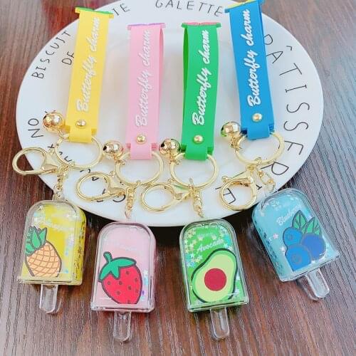 Fashion popsicle ice cream Acrylic Keychain Moving Liquid Star Keyrings decompression drift bottle Key Chains Jewelry Kids Gifts