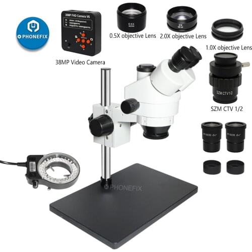 3.5X 90X Simul-focal Trinocular Stereo Microscope Panasonic 38MP 3800W 60FPS 1080P VGA HDMI Camera For PCB Soldering Repair