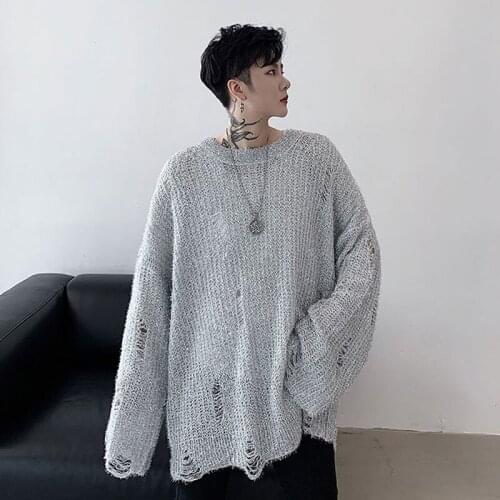 Men Women Long Sleeve Sequin Shining Hole Knitted Pullover Sweater Male Streetwear Hip Hop Punk Gothic Vintage Loose Sweater